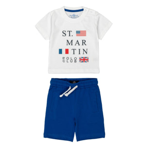 Set t-shirt e shorts jersey con stampa logo flags Polo Club St Martin Bianco