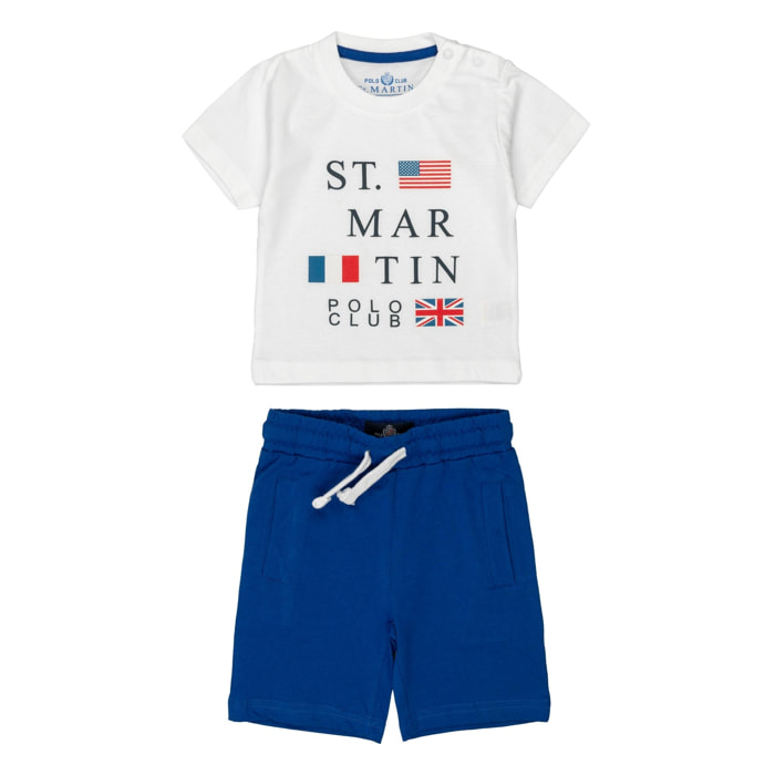 Set t-shirt e shorts jersey con stampa logo flags Polo Club St Martin Bianco