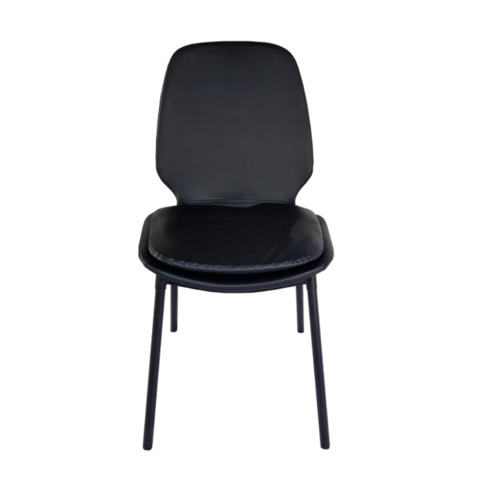 Chaise en simili marron ou noir avec coussin d'assise & pieds métal noir - BETTER