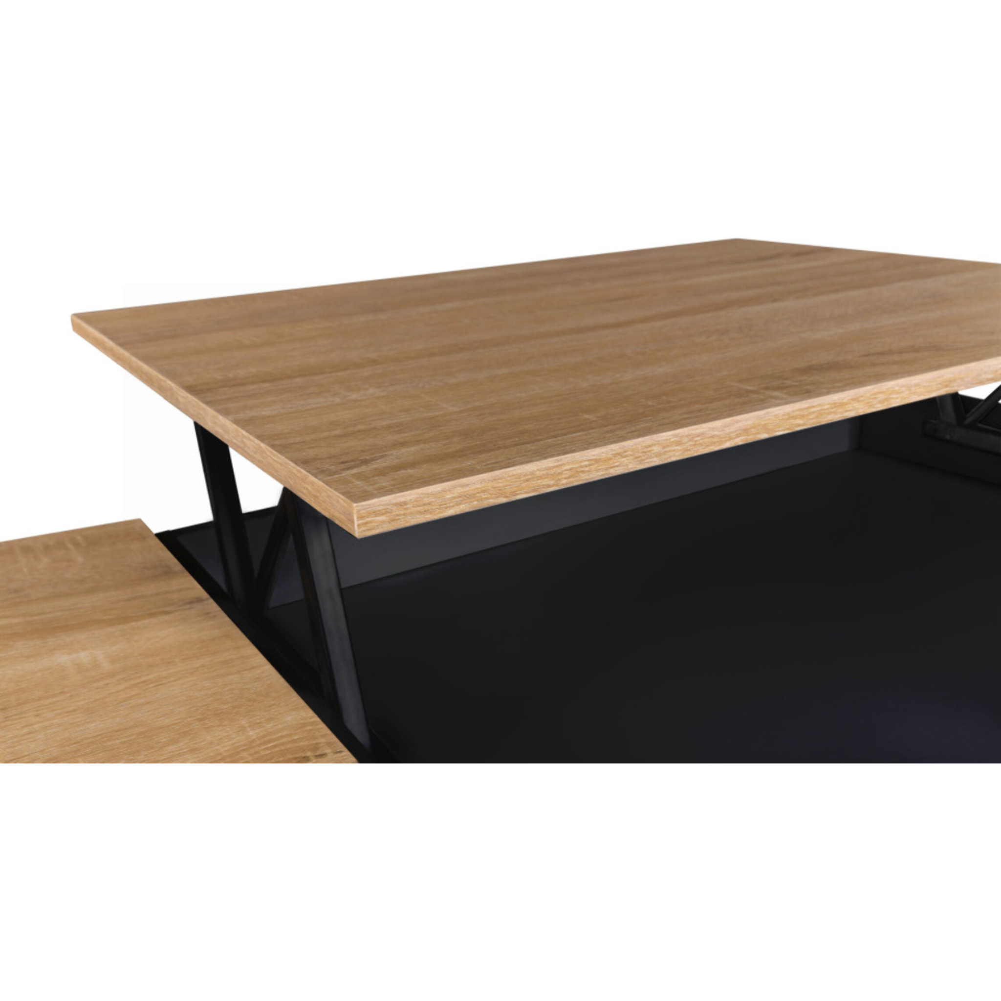 Table basse Elina relevable coffre latéral noir et bois