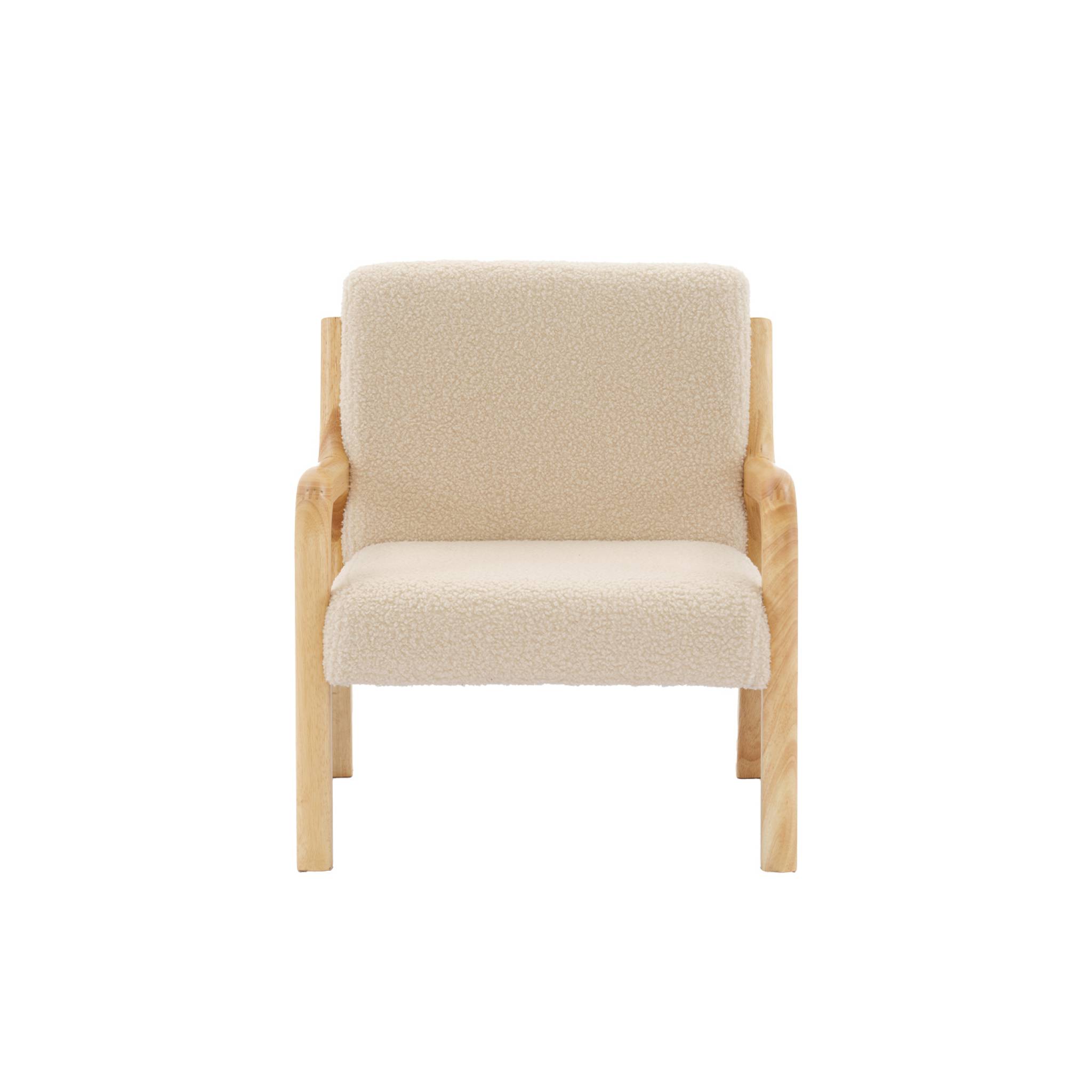 Fauteuil scandinave enfant en bois et tissu bouclette beige