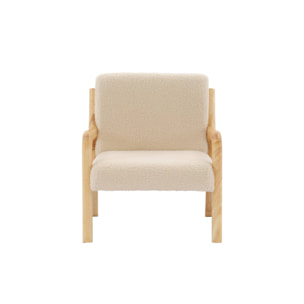Fauteuil scandinave enfant en bois et tissu bouclette beige