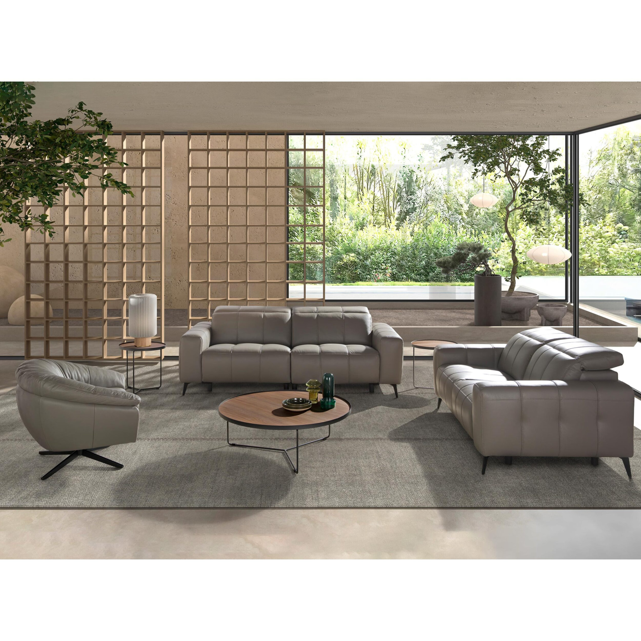 Sillón Angel Cerdá giratorio con reposabrazos con asiento y respaldo tapizados en piel de origen vacuno en gris patas de acero inoxidable en epoxi negro 87x85x74cm