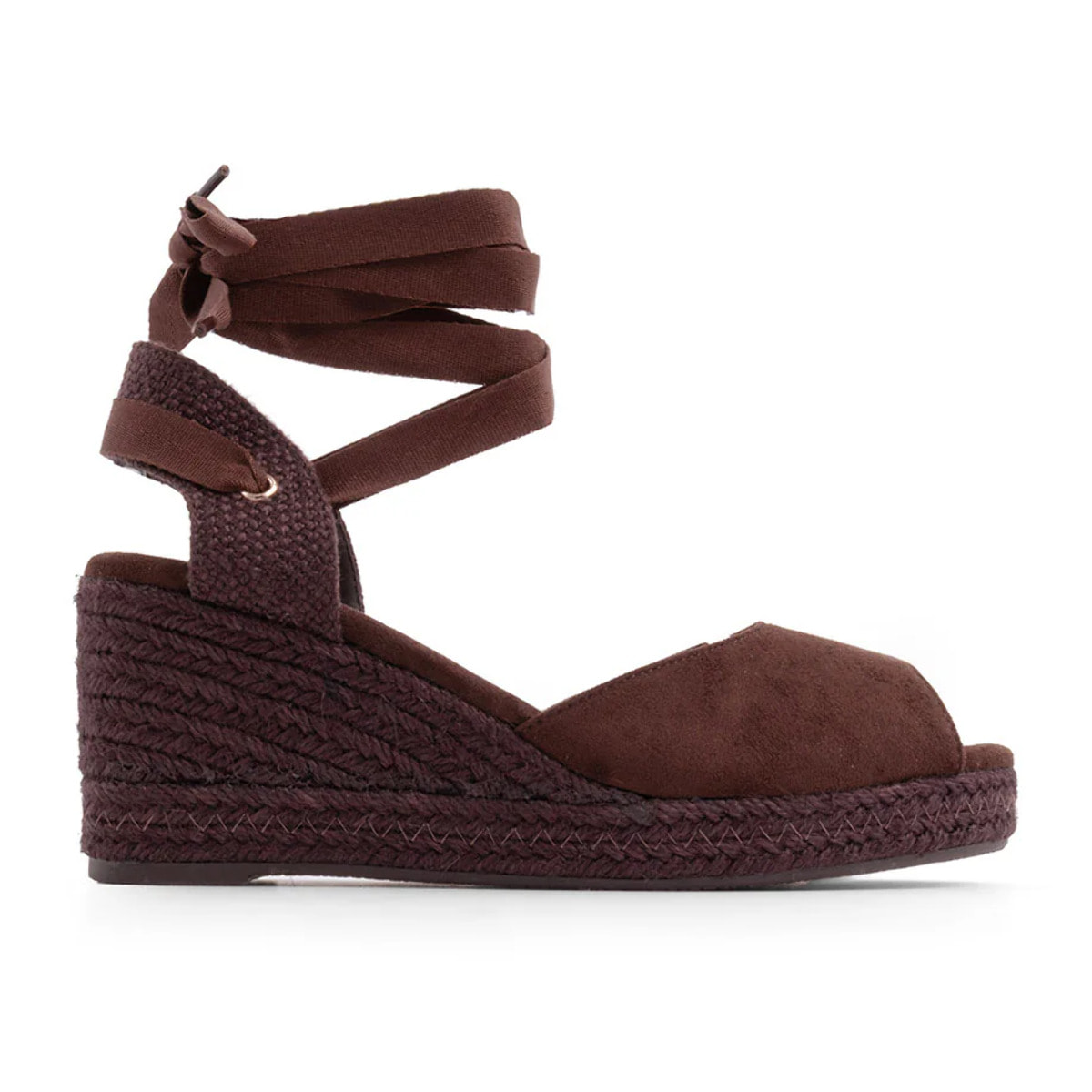 Espadrillas in simil camoscio con lacci - MARRONE