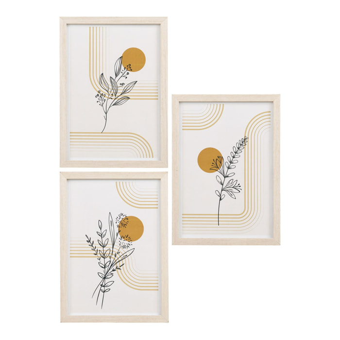 Set 3 cornici Madison in MDF naturale con stampe botaniche