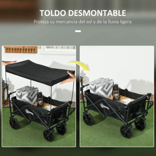Carro Plegable con Toldo Desmontable Carro de Jardín con Longitud y Ángulo del Mango Ajustables y Bolsa de Transporte Carga 100 kg Negro