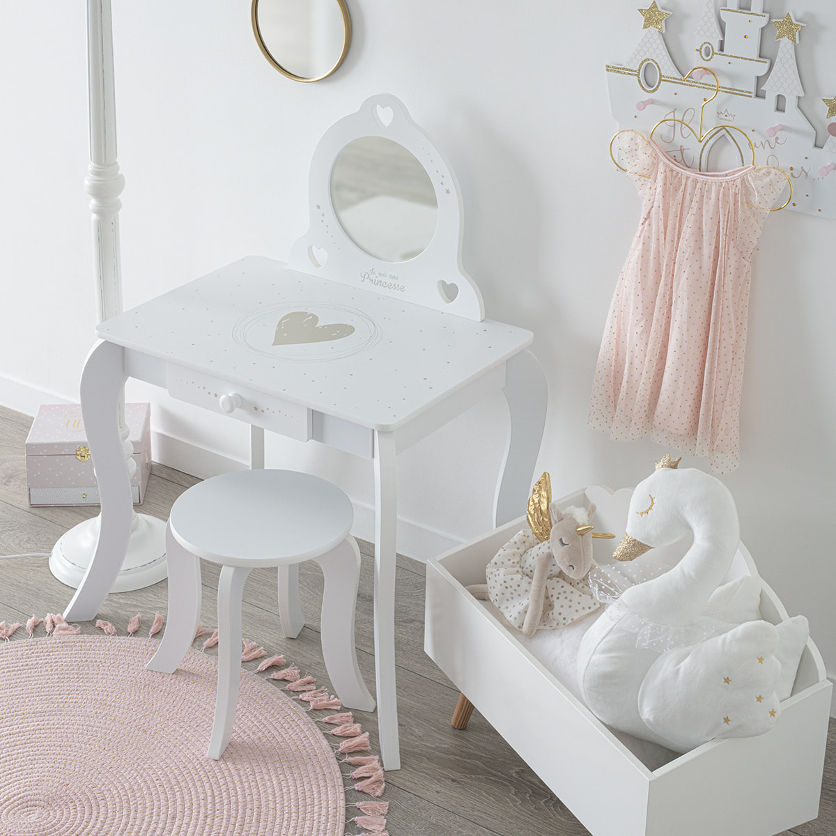 Coiffeuse & tabouret enfant blanc