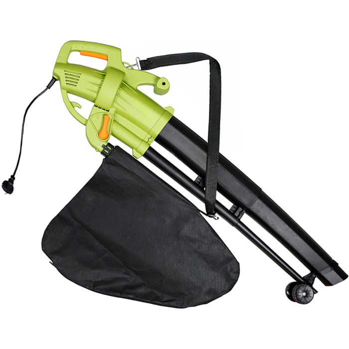 Aspirafoglie Soffiatore Elettrico Da Giardino 3 in 1 Aspiratore Trituratore Soffia Foglie 3000 W 270 Km/h Con Sacca Raccolta 45 L Rotelle Tracolla