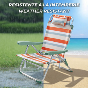 Silla plegable reclinable con almohada 64x63x32/82cm aluminio anodizado, rayas rojas, tejido 600x300d hasta 110kg
