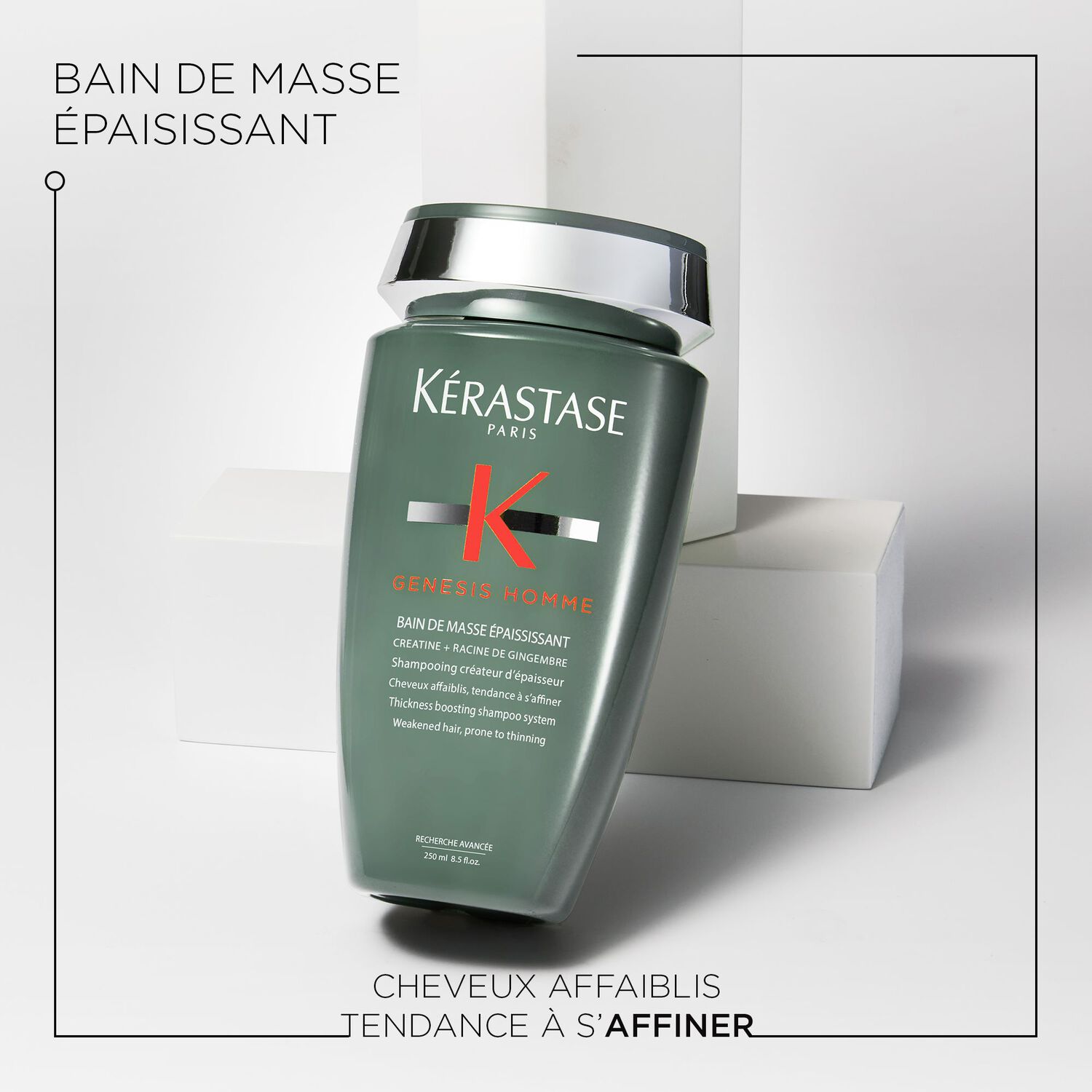 Genesis Homme - Shampoing créateur d’épaisseur pour cheveux affaiblis et affinés, tendance à s’affiner, 250 ml