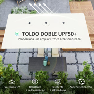 Sombrilla Doble 4,5x2,6 m Sombrilla Terraza Exterior con Manivela Poste de Aluminio Impermeable y Protección UV50+ Parasol Grande para Terraza Playa Piscina Crema