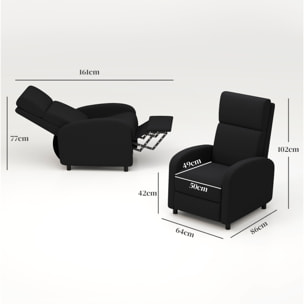 Sillón Relax Reclinable Manual Sillón Relax Tapizado en Lino Sintético con Reposapiés Respaldo Alto Carga 120 kg Butaca Reclinable para Dormitorio Oficina Negro