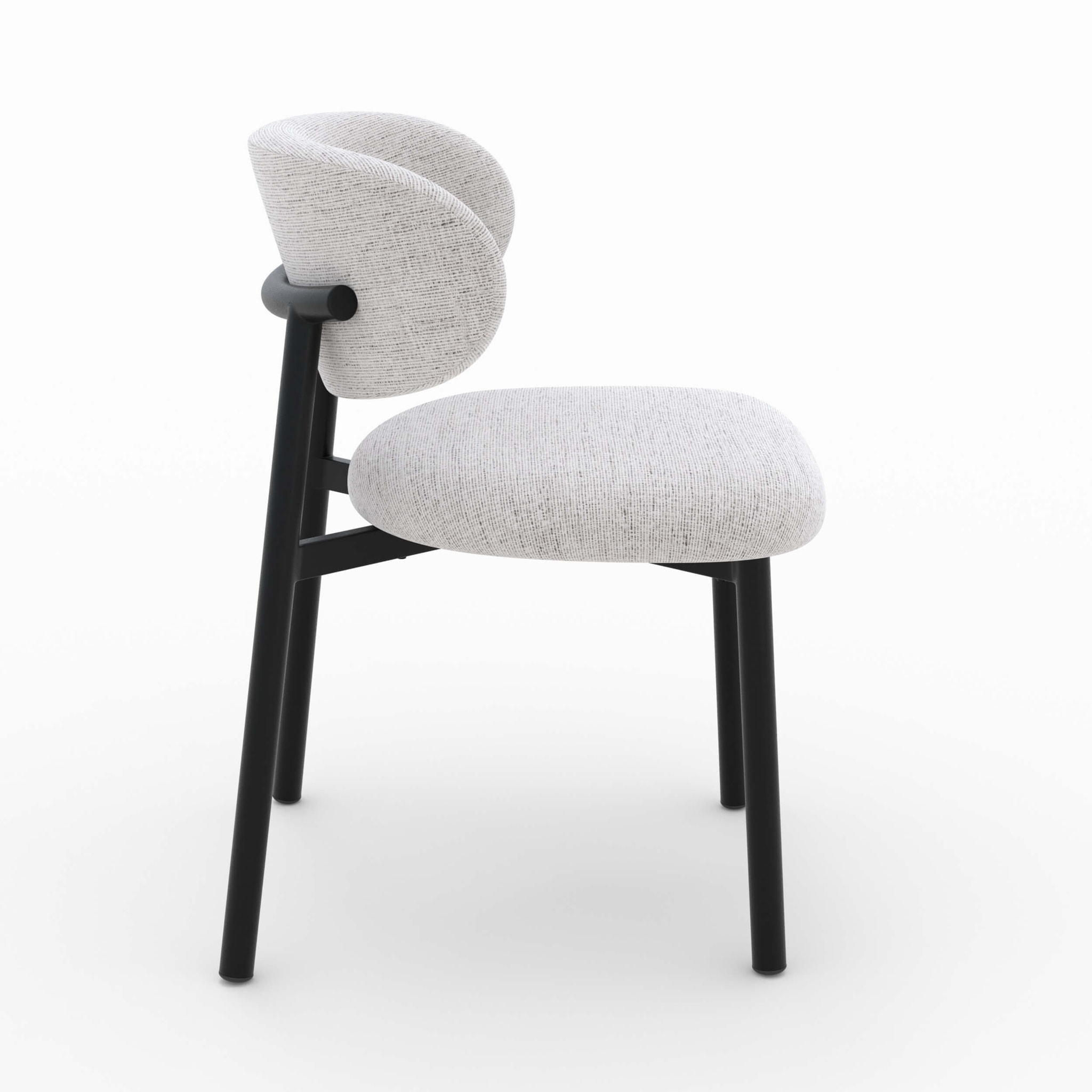 Lot de 2 chaises en tissu gris clair chiné et pieds en métal noir - Nao