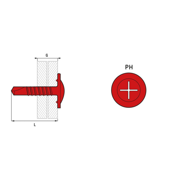 Boîte 500 Vis autoperceuse tête ronde large zingué SCELL-IT - PH2 - 4.2 x 25 mm -TRLC42025