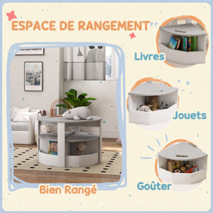 Ensemble table ronde chaises enfant encastrables 4 pers. rangements