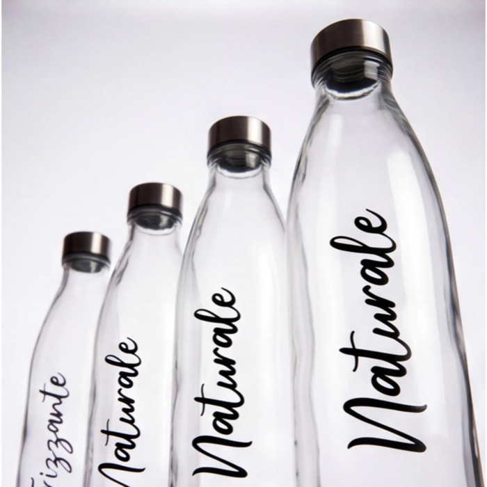 Set 6 bottiglie in vetro da 1 litro con tappo in acciaio inox, bottiglie per acqua naturale e frizzante, resistenti e riutilizzabili, design elegante per tavola e frigorifero, facili da pulire, ideali per casa ristorante e ufficio