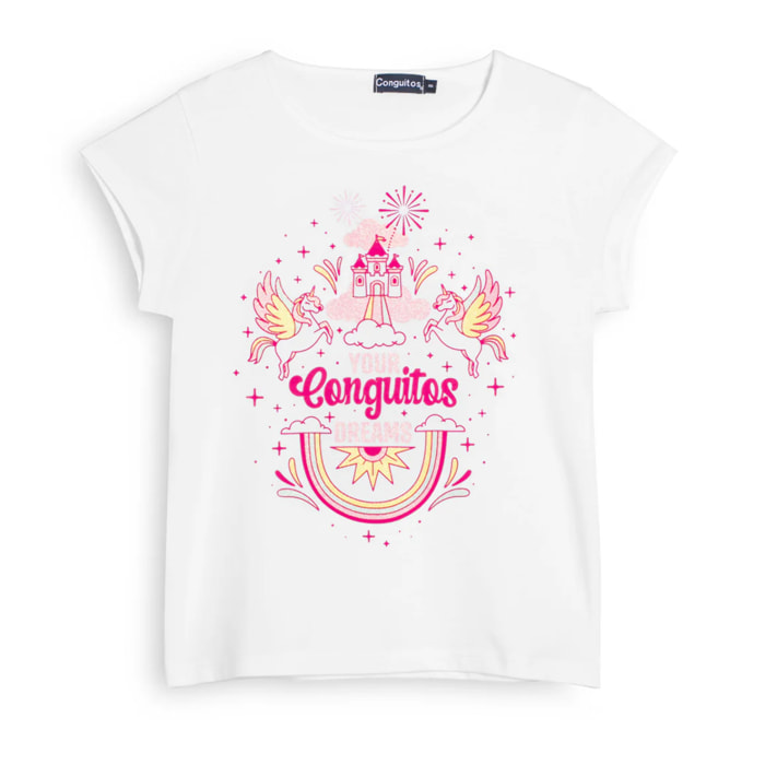 Camiseta de Niña con Diseño de Unicornio en Blanco