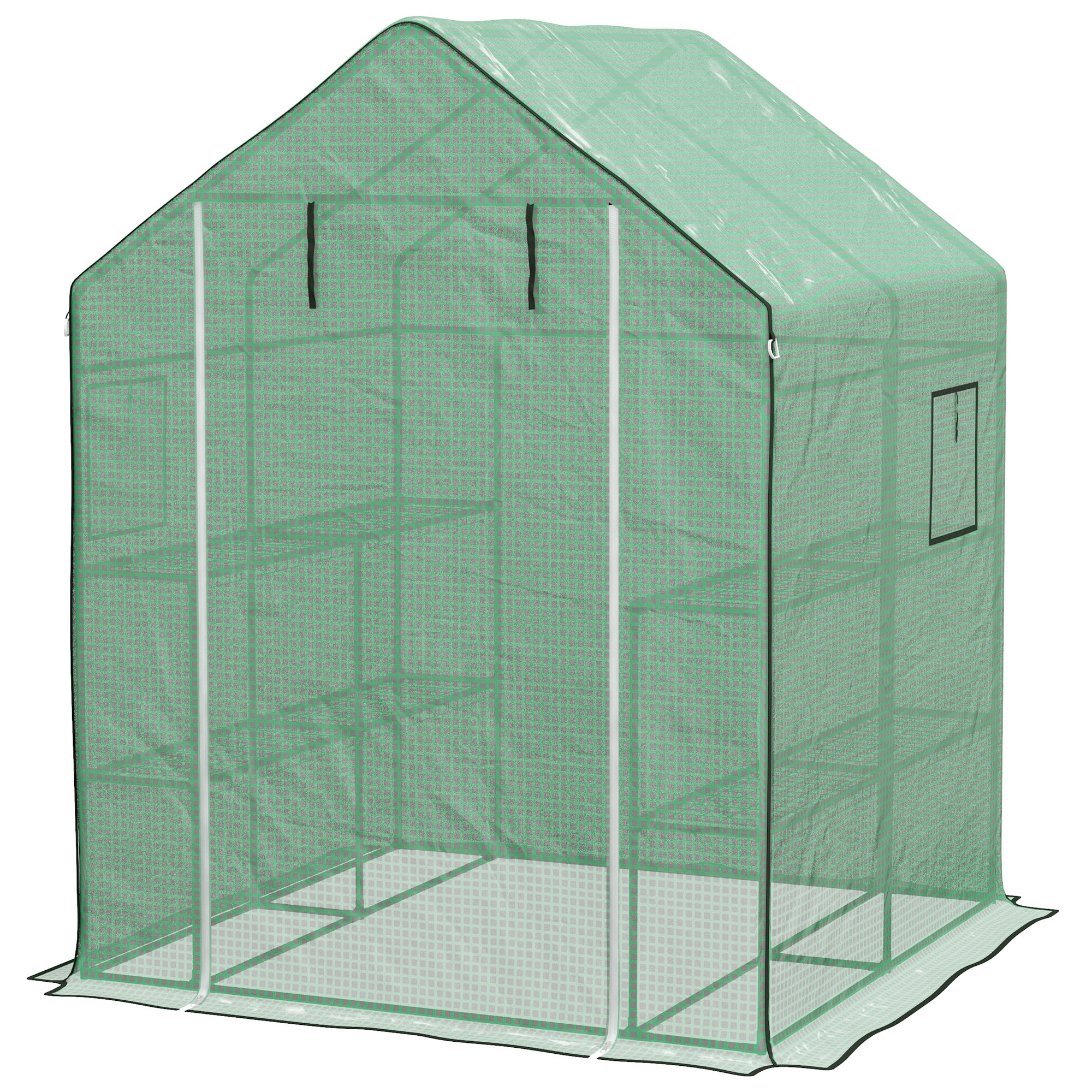 Serre de jardin 6 tablettes dim. 1,4L x 0,73l x 1,9H m porte déroulante fenêtres acier PE haute densité vert