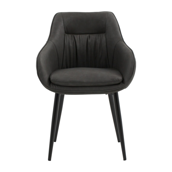Set di 4 poltroncine HAMMERSMITH in similpelle antracite e gambe in metallo nero, con braccioli