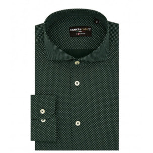 Camicia Uomo 1 Bottone Francese Slim Cotone Poliestere Stampato Verde e Bianco