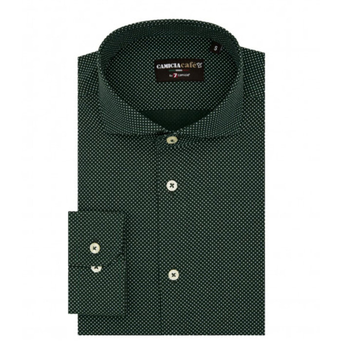 Camicia Uomo 1 Bottone Francese Slim Cotone Poliestere Stampato Verde e Bianco