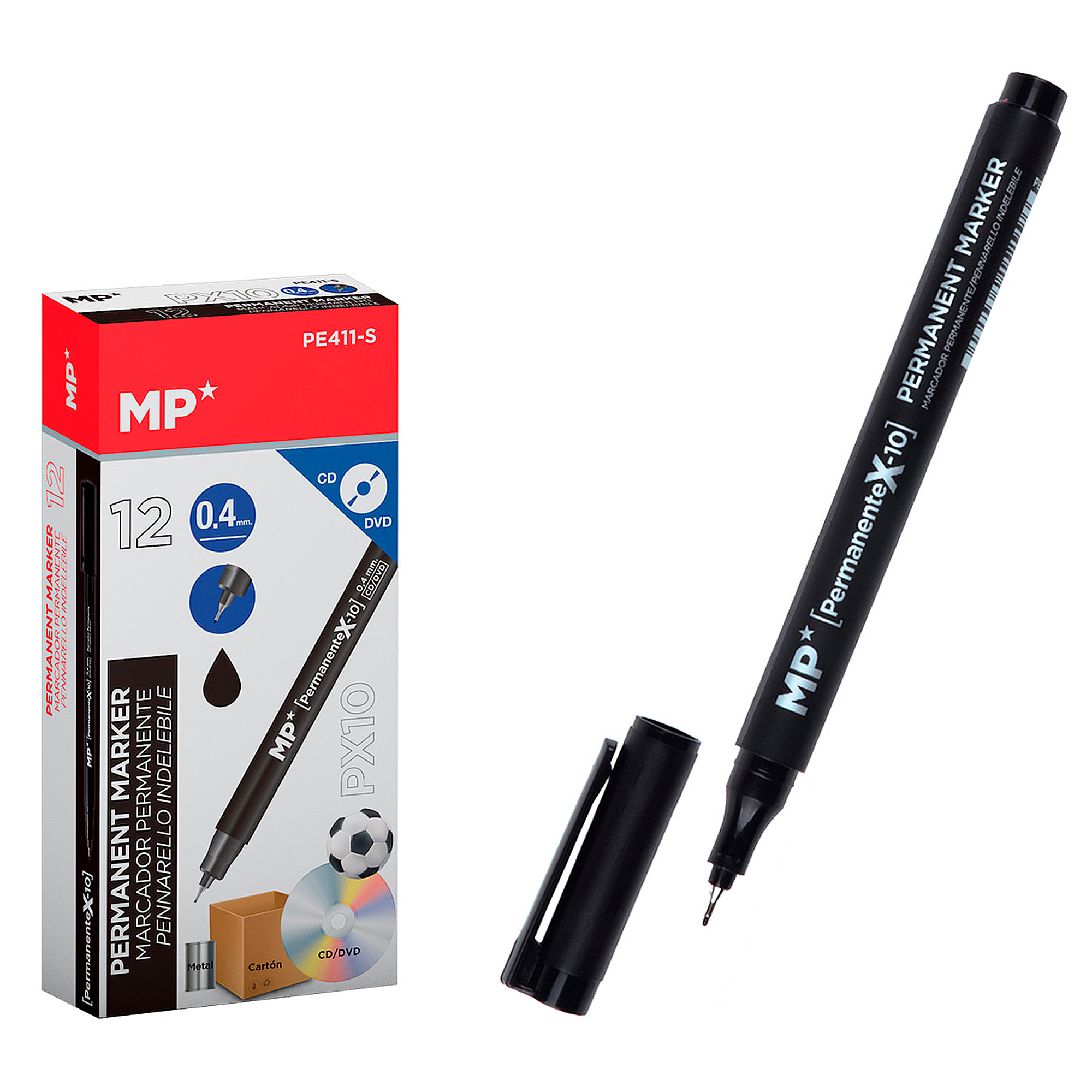 PACK 12 MARCADORES PERMANENTES CD PUNTA FINA NEGRO