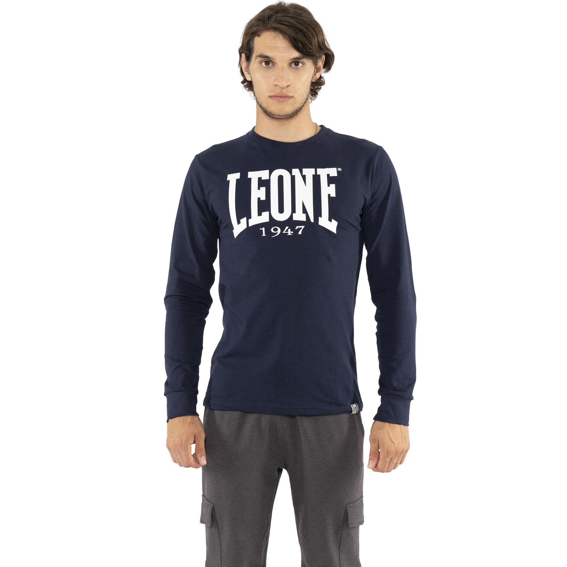 T-shirt da uomo in cotone elasticizzato a manica lunga con logo grande "Basic"