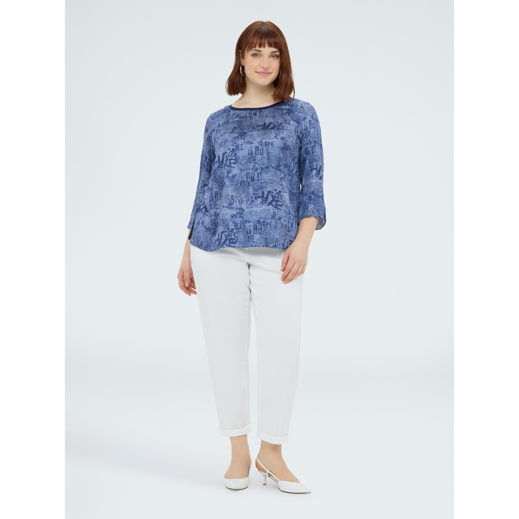 Fiorella Rubino - Blusa bimatericoìa con stampa lerrering - Blu