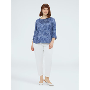 Fiorella Rubino - Blusa bimatericoìa con stampa lerrering - Blu