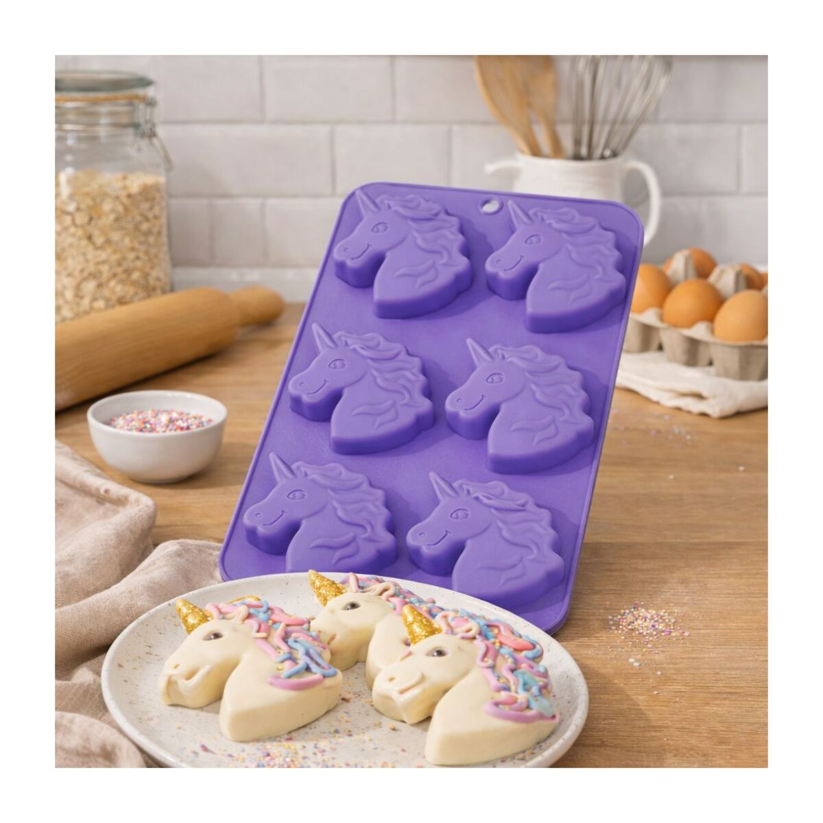 Lot de 6 mini moules en silicone forme Licorne, Happy Cake