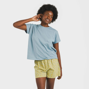 Pijama corto manga fluida algodón mujer Sisena Agua Marina