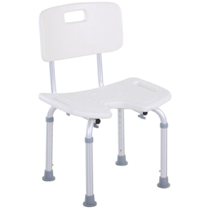 Chaise de douche siège de douche ergonomique hauteur assise réglable pieds antidérapants charge max. 136 Kg alu HDPE blanc