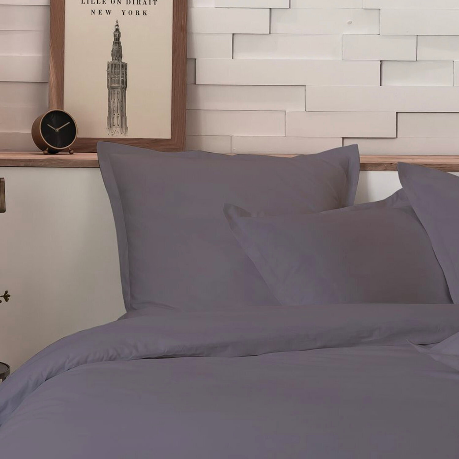 Parure Housse De Couette Uni 100% Percale de Coton - Mura - Gris Anthracite