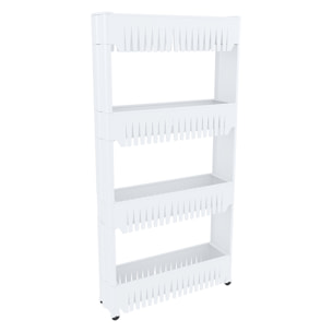 Carrello Da Cucina Salvaspazio Carrellino Portaoggetti Con Rotelle Ruote 4 Ripiani Dispensa Bagno Fino a 2.5 Kg Per Ripiano 103 x 12,5 x 54 cm Bianco