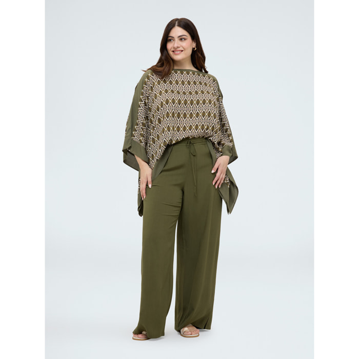 Fiorella Rubino - Pantalones Wide Leg con cordón en la cintura - Verde militare