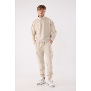Pantalón deportivo hombre cargo afelpado con cintura ajustable beige