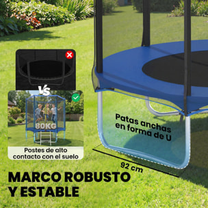 Cama Elástica Niños Exterior Ø183 cm, Trampolín para Niños de +6 Años con Red de Seguridad, Escalera de 2 Peldaños, Cubierta de Muelles, Bolsa de Almacenamiento, Carga 80 kg, Azul