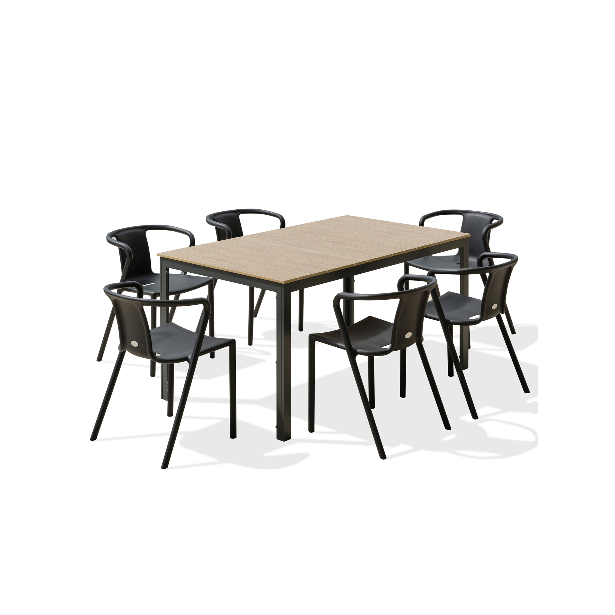 BOSTON - Ensemble repas de jardin 6 places en aluminium gris anthracite
