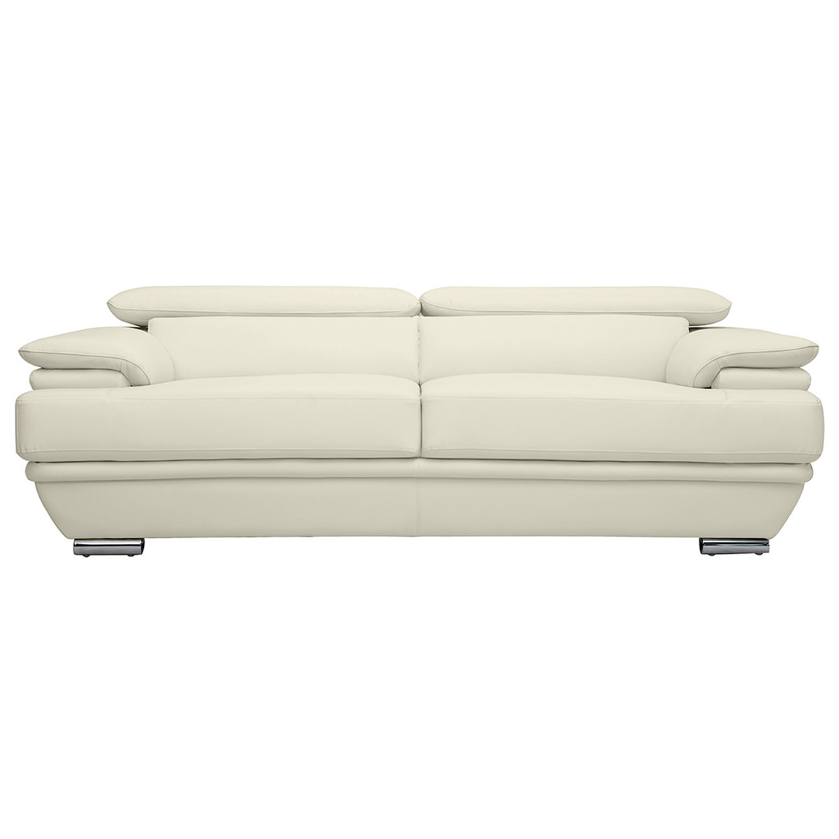 Canapé design avec têtières ajustables 3 places cuir blanc et acier chromé EWING