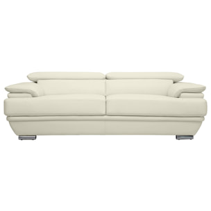 Canapé design avec têtières ajustables 3 places cuir blanc et acier chromé EWING