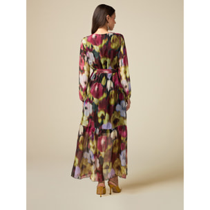 Oltre - Long patterned silk blend dress - Verde