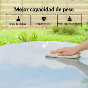 Mesa de Comedor de Jardín Redonda, Mesa de Terraza Exterior 80x80x74 cm, con Tablero de Vidrio Templado con Borde de Ratán, Estructura de Acero, Carga 50 kg, para Patio, Balcón, Gris
