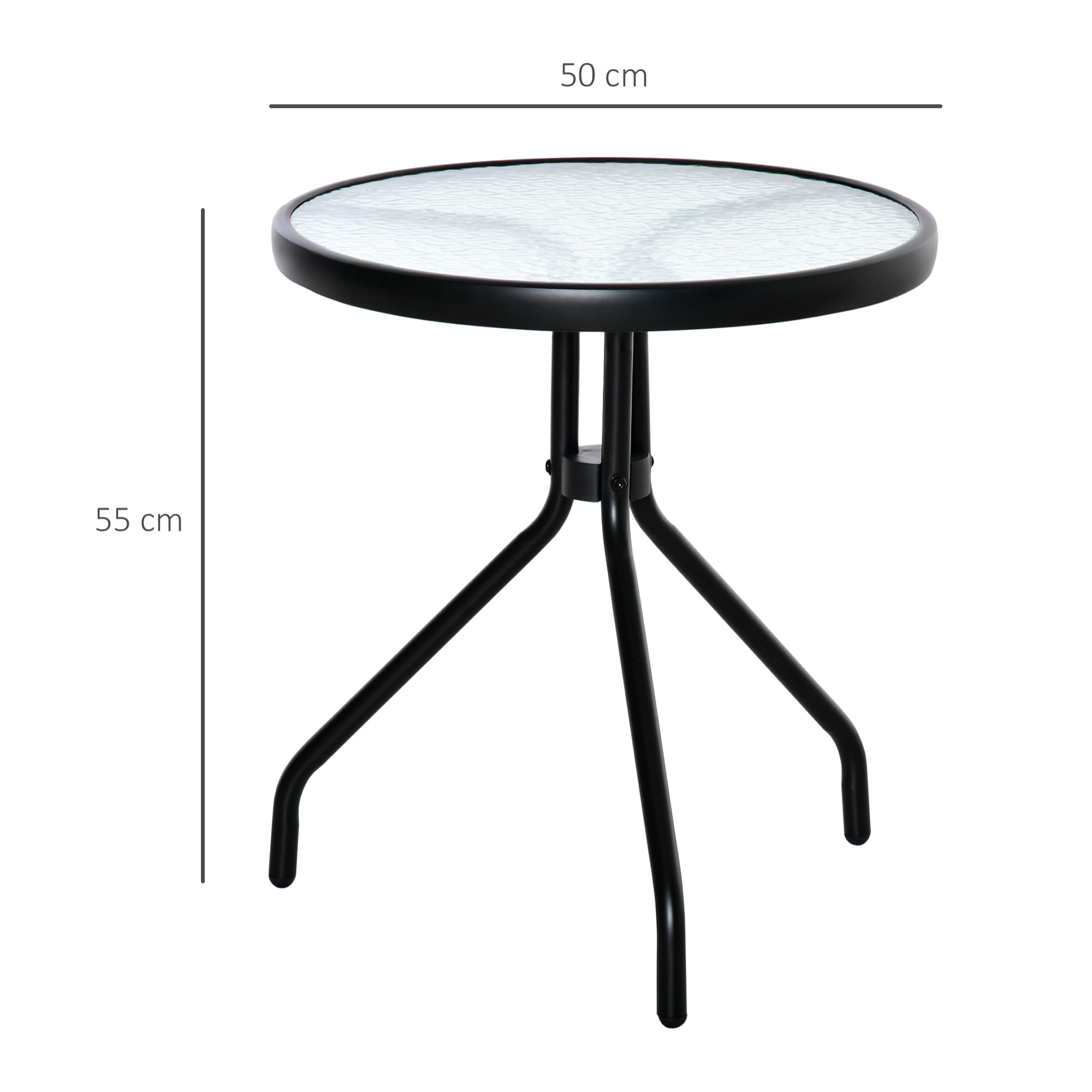 Mesa de Jardín Redonda con Tablero de Cristal para Patio Terraza Ø50x55 cm Negro