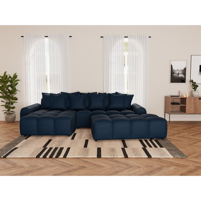 Adelaide - canapé d'angle réversible 4 places avec pouf d'appoint en tissu texturé - Bleu