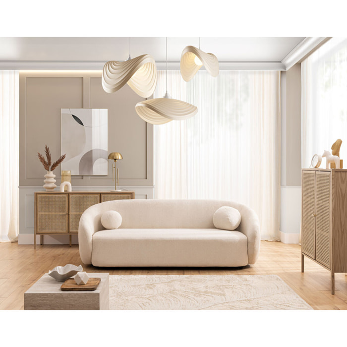 Flore - Canapé droit 3 places en tissu bouclette - Beige