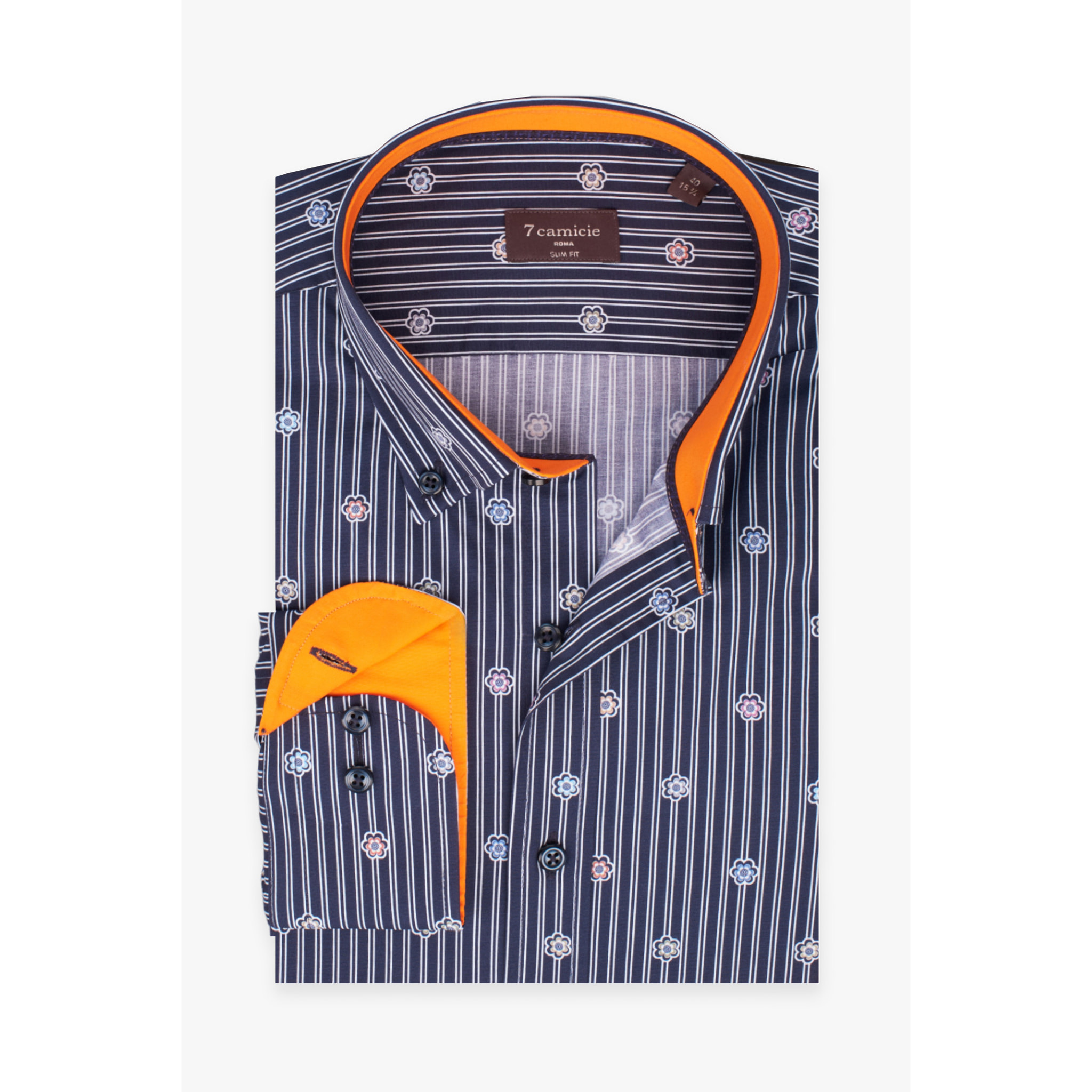 camicia uomo 1 bottone button down slim Popeline Riga Media Blu\Bianco