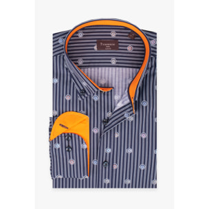 camicia uomo 1 bottone button down slim Popeline Riga Media Blu\Bianco