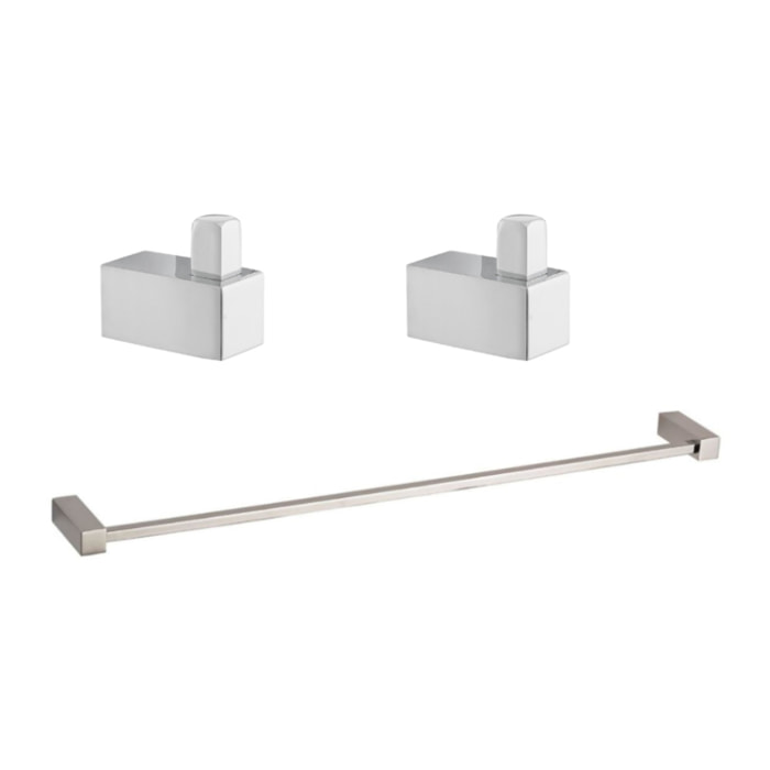 Multi set de deux crochets de salle de bain + porte-serviettes 1 barre, longueur de 60 cm, chrome (ELEMULTI-SET2)