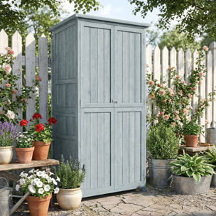 Armoire de jardin bois 2 portes 2 étagères 5 racks 85 x 54 x 170 cm gris