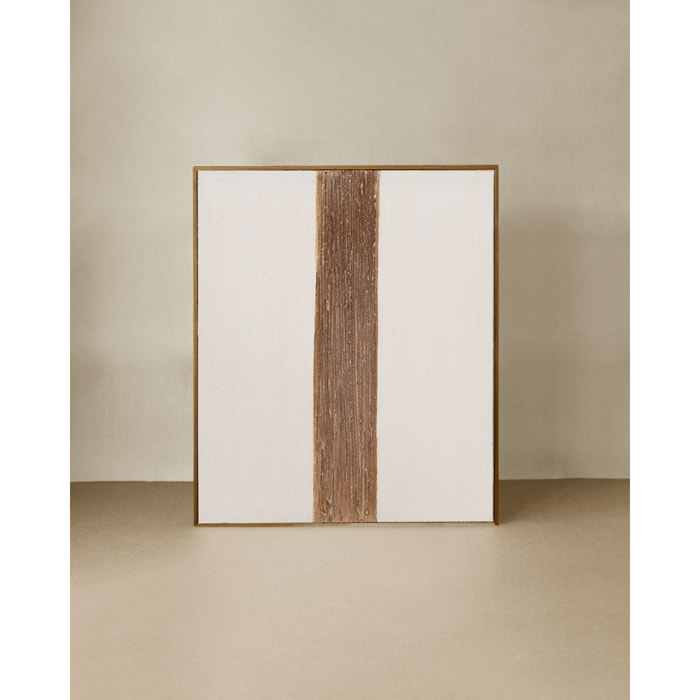 Tableau blanc et marron décoratif sur coton avec cadre en bois peint à la main à la peinture à l'huile en différentes tailles